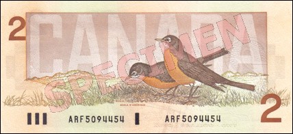 Birds of Canada Series - $2 Notes